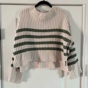 Pink Rose Cream and Green Striped Crew Neck Sweater Size Small